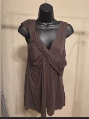 Deletta Anthropologie Brown Sleeveless Top Size S Twisted Front Detail Cotton